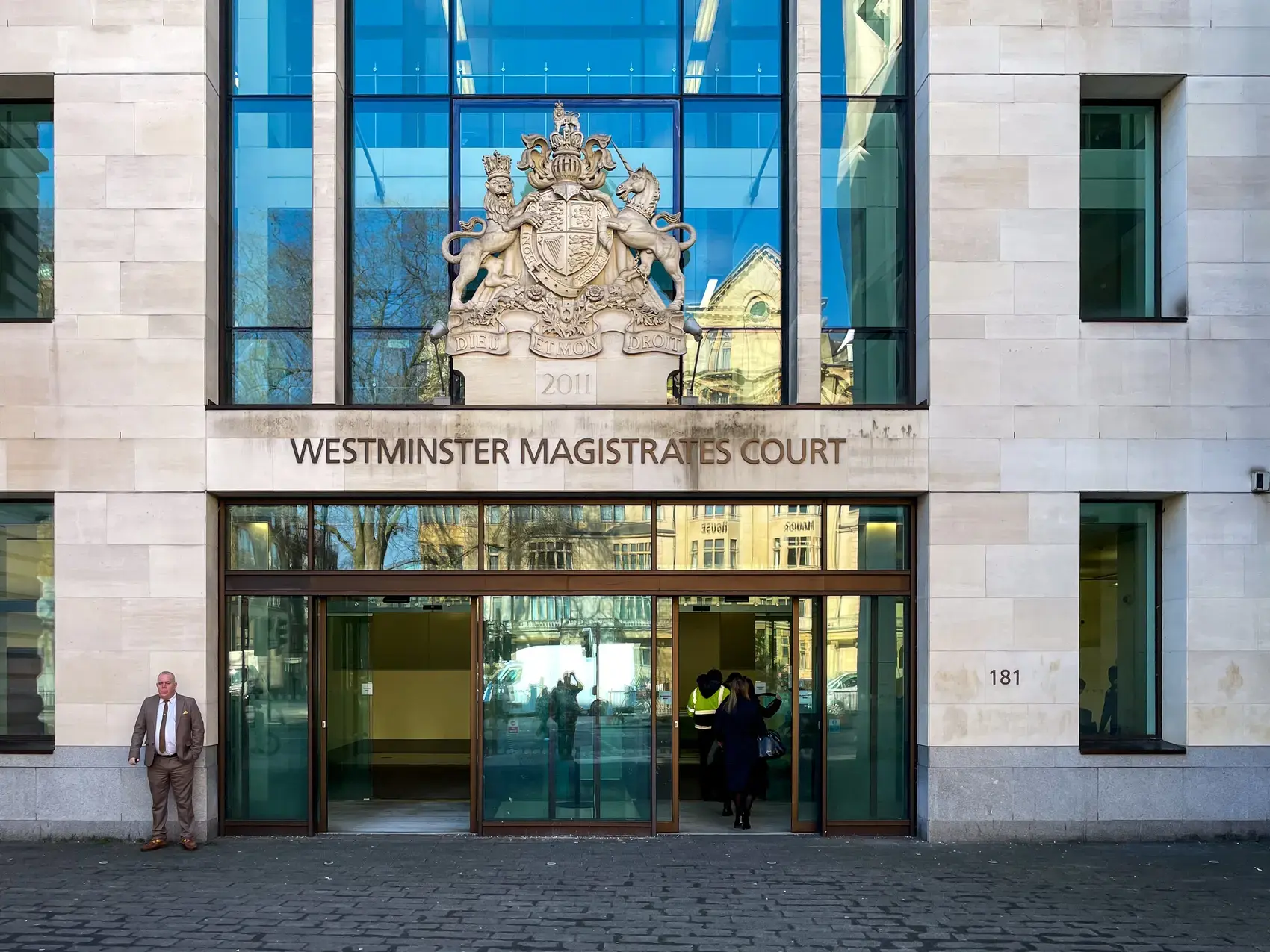 The entrance to Westminster Magistrates' Court, London
